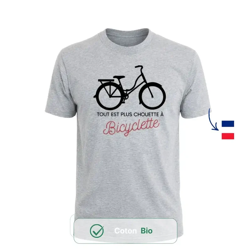 T-shirt Homme gris | Vélo "Tout est plus chouette"
