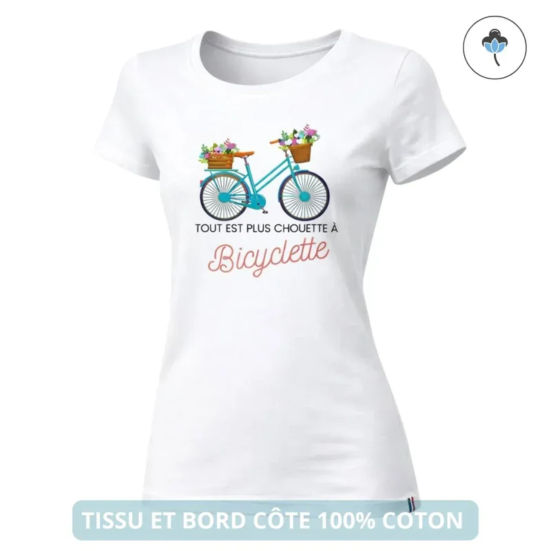 T-shirt femme "Tout est plus chouette à bicyclette"