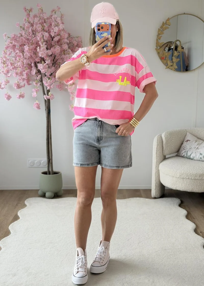 Tee shirt LA rose fluo