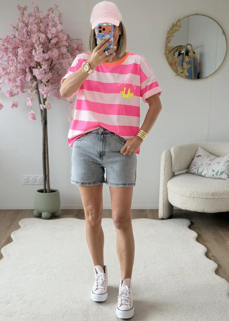 Tee shirt LA rose fluo