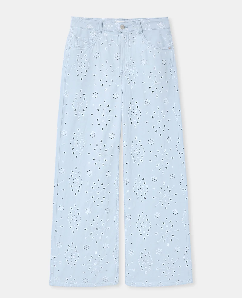 Jean wide ajouré façon broderie anglaise