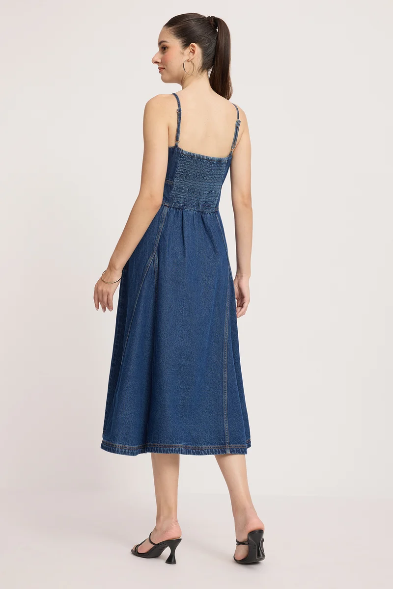 Affru|100% Cotton Denim Midi Dress