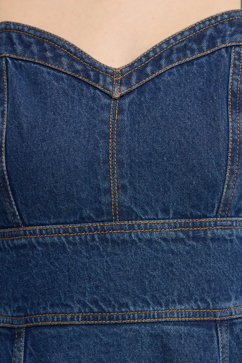 Affru|100% Cotton Denim Midi Dress