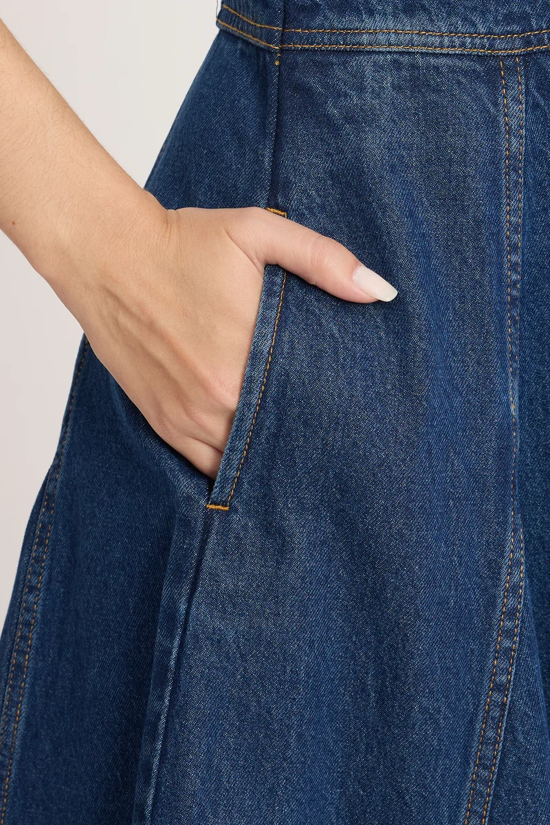 Affru|100% Cotton Denim Midi Dress