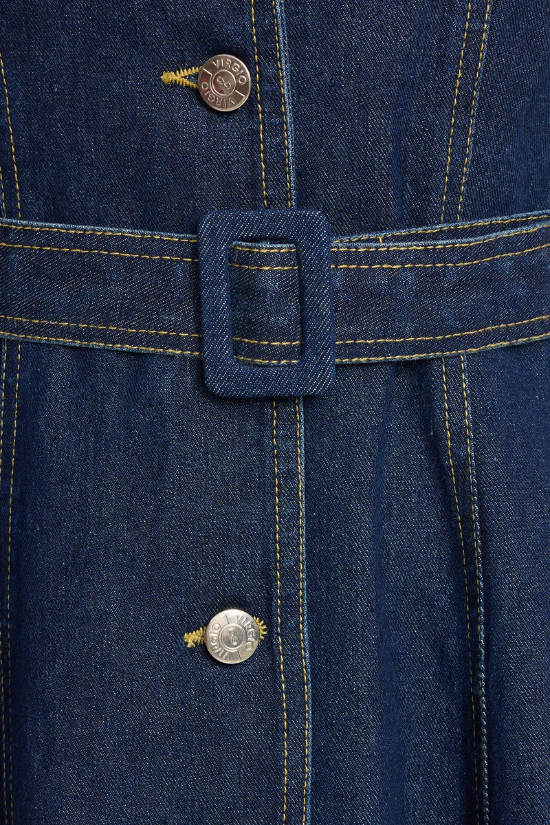 Dinnu|100% Cotton Denim Midi Dress