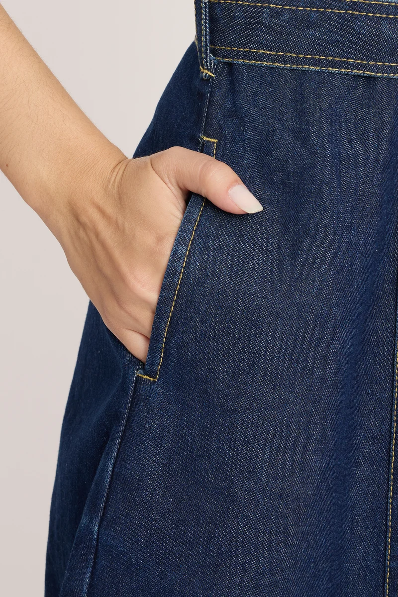 Dinnu|100% Cotton Denim Midi Dress