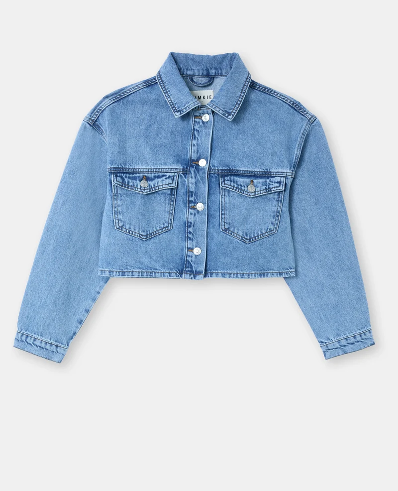 Veste courte en jean avec étoile et clous