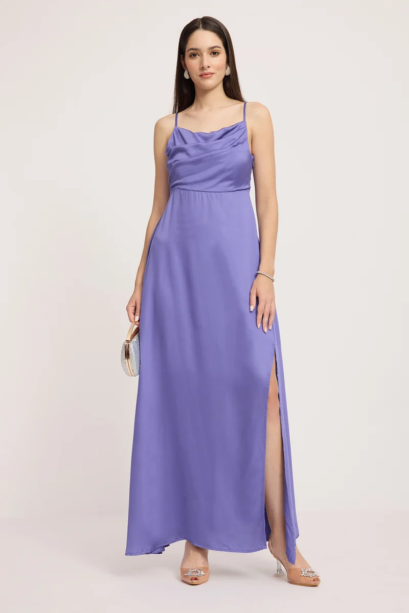 Thubten|100% Viscose Cowl Neck Maxi Dress