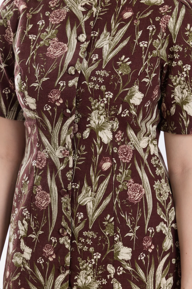 Elisa|100% Cotton Button Down Mini Brown Dress