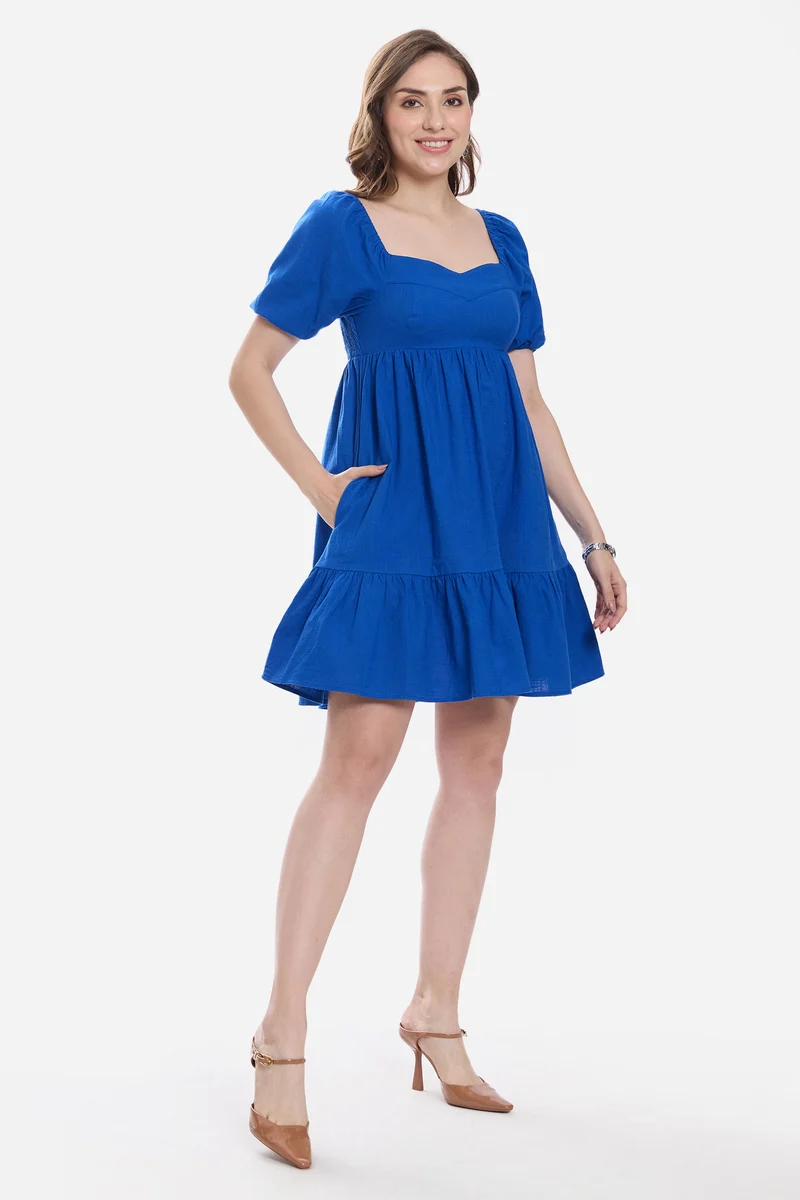 Evdia|100% Cotton Sweetheart Mini Dress