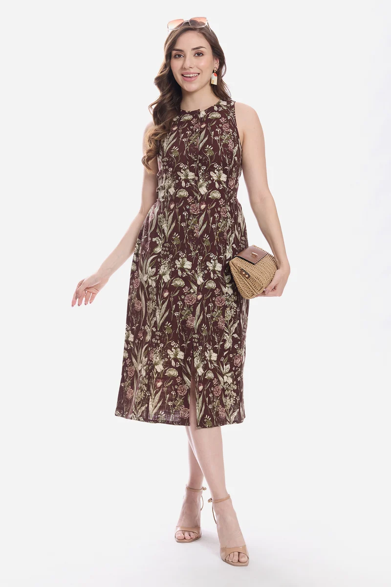 Sewang|100% Cotton Sleeveless Midi Dress
