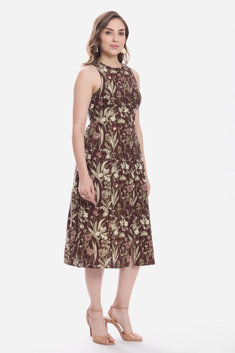 Sewang|100% Cotton Sleeveless Midi Dress