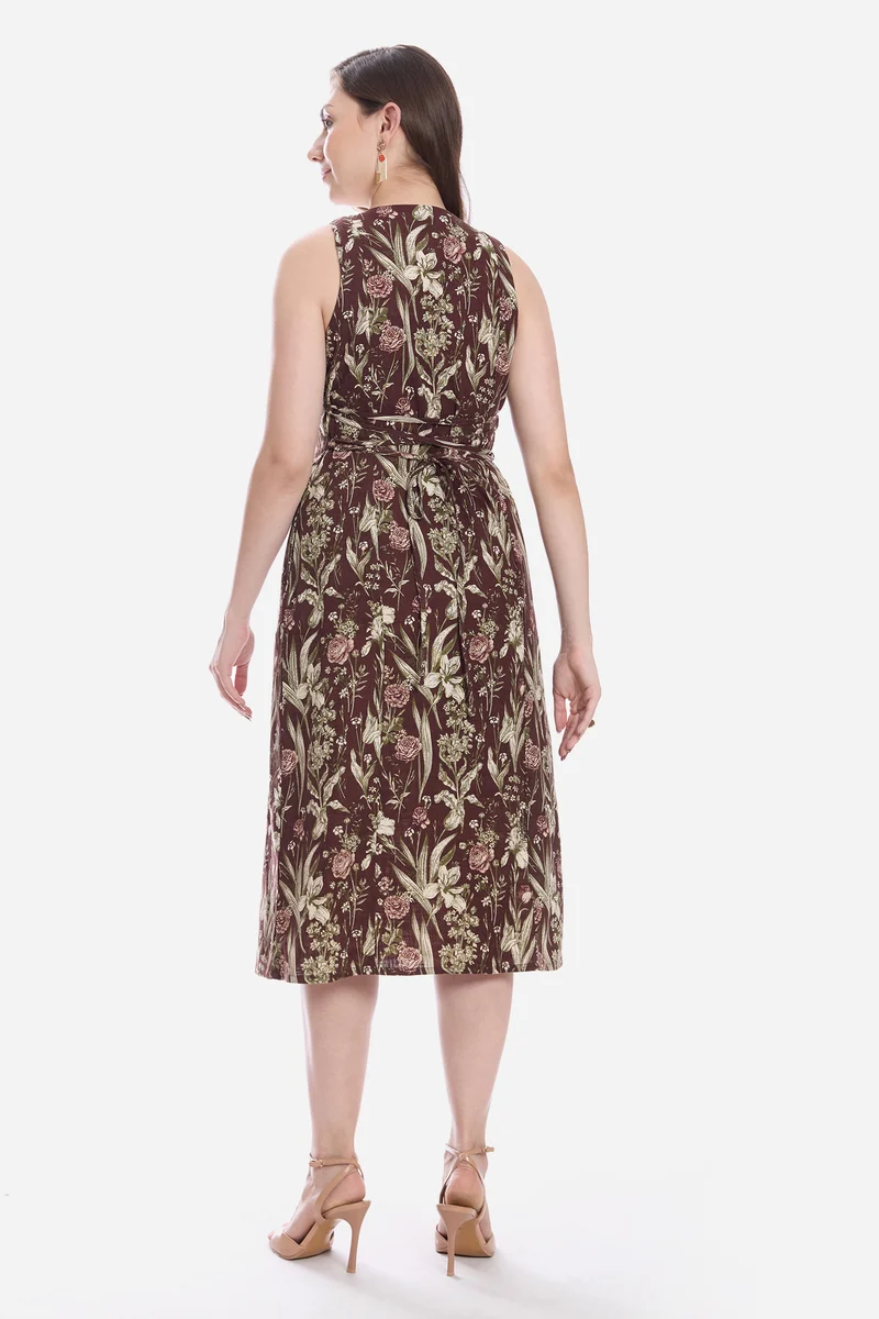 Sewang|100% Cotton Sleeveless Midi Dress