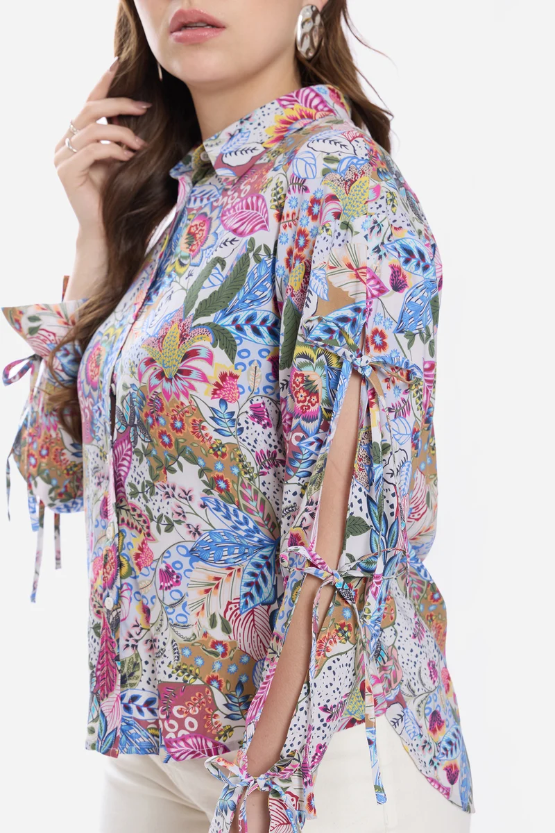 Kimy|100% Viscose Printed Tie-Up Shirt