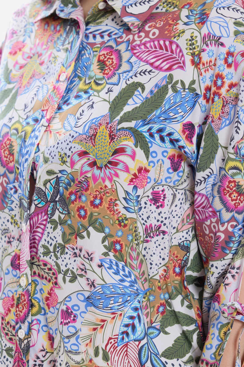 Kimy|100% Viscose Printed Tie-Up Shirt