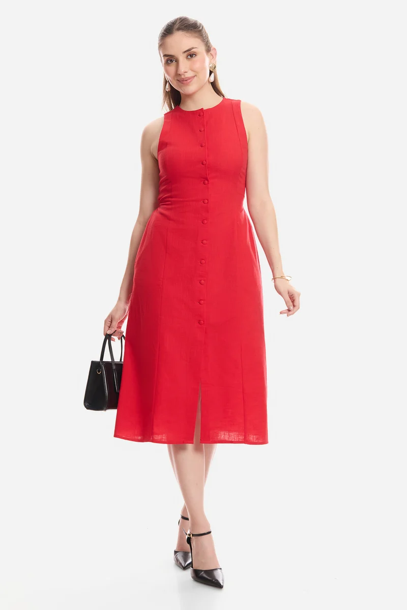 Fenna|100% Cotton Sleeveless Midi Dress