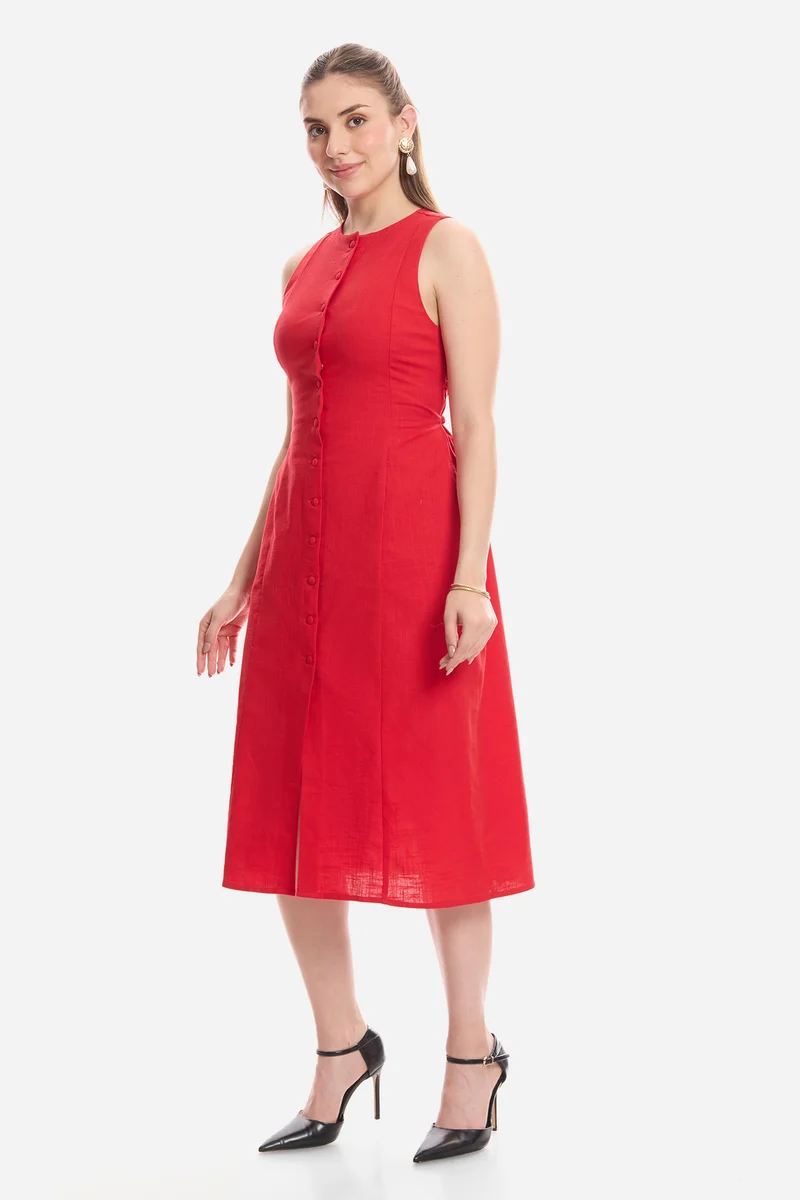 Fenna|100% Cotton Sleeveless Midi Dress