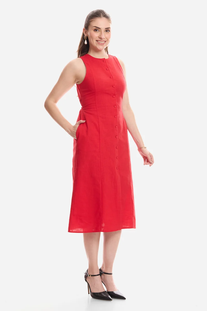 Fenna|100% Cotton Sleeveless Midi Dress