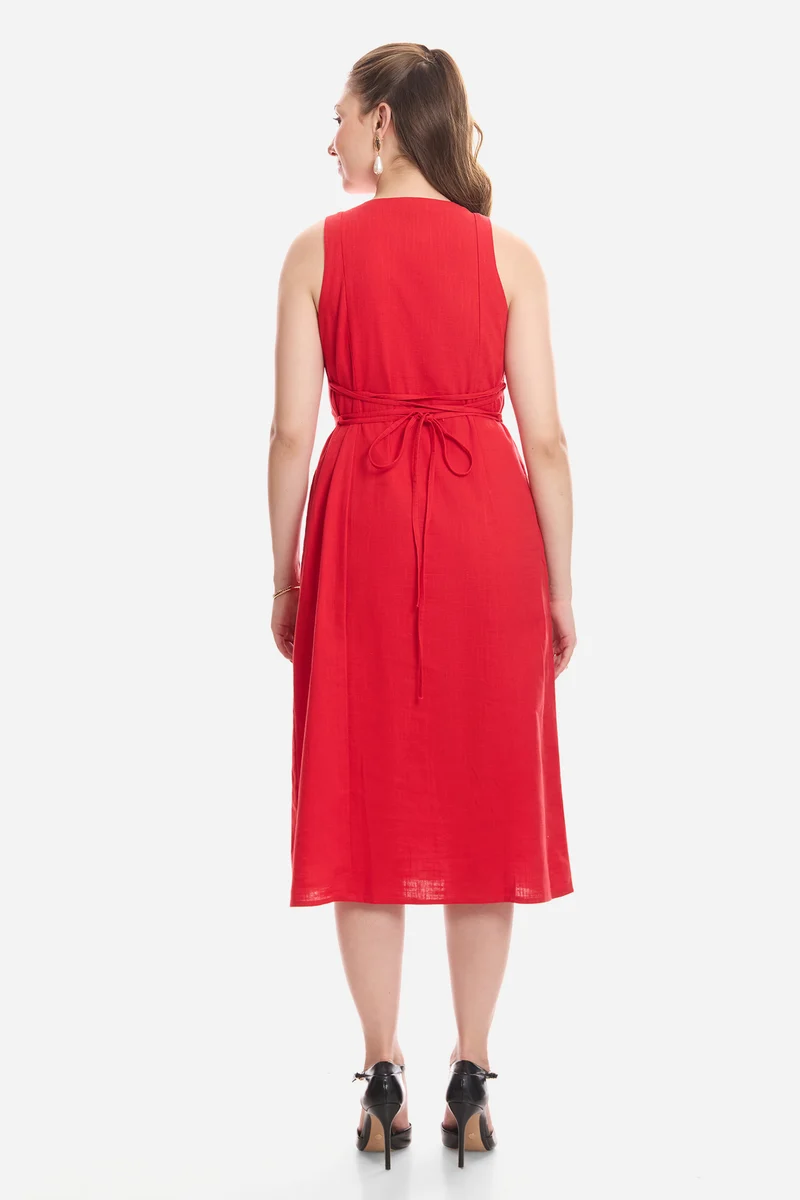 Fenna|100% Cotton Sleeveless Midi Dress