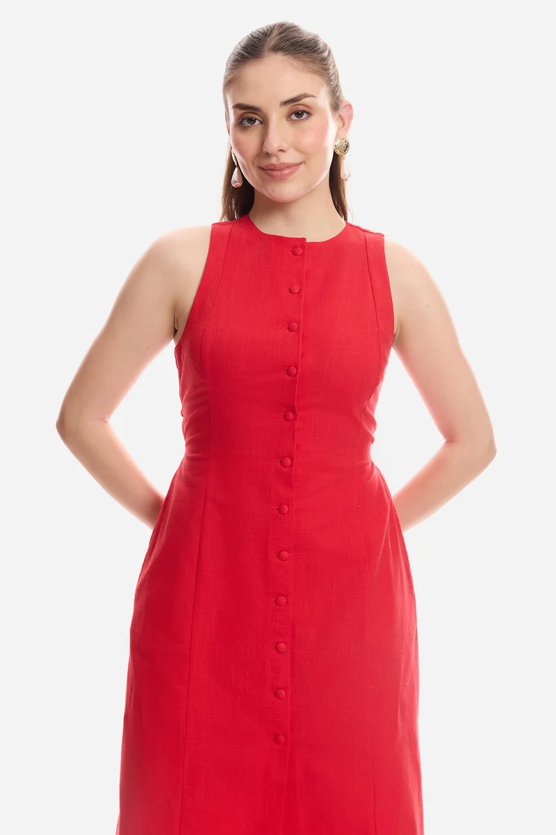 Fenna|100% Cotton Sleeveless Midi Dress