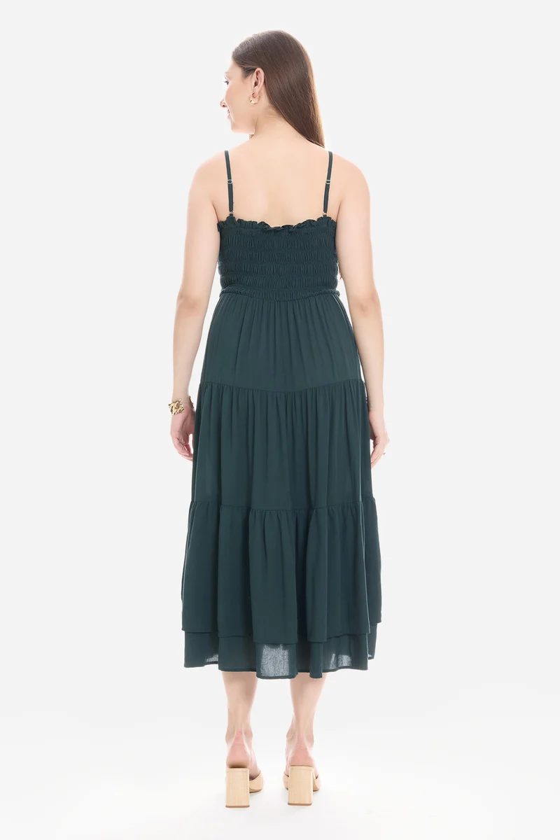 Naeie|100% Viscose Smocked Layered Midi Dress