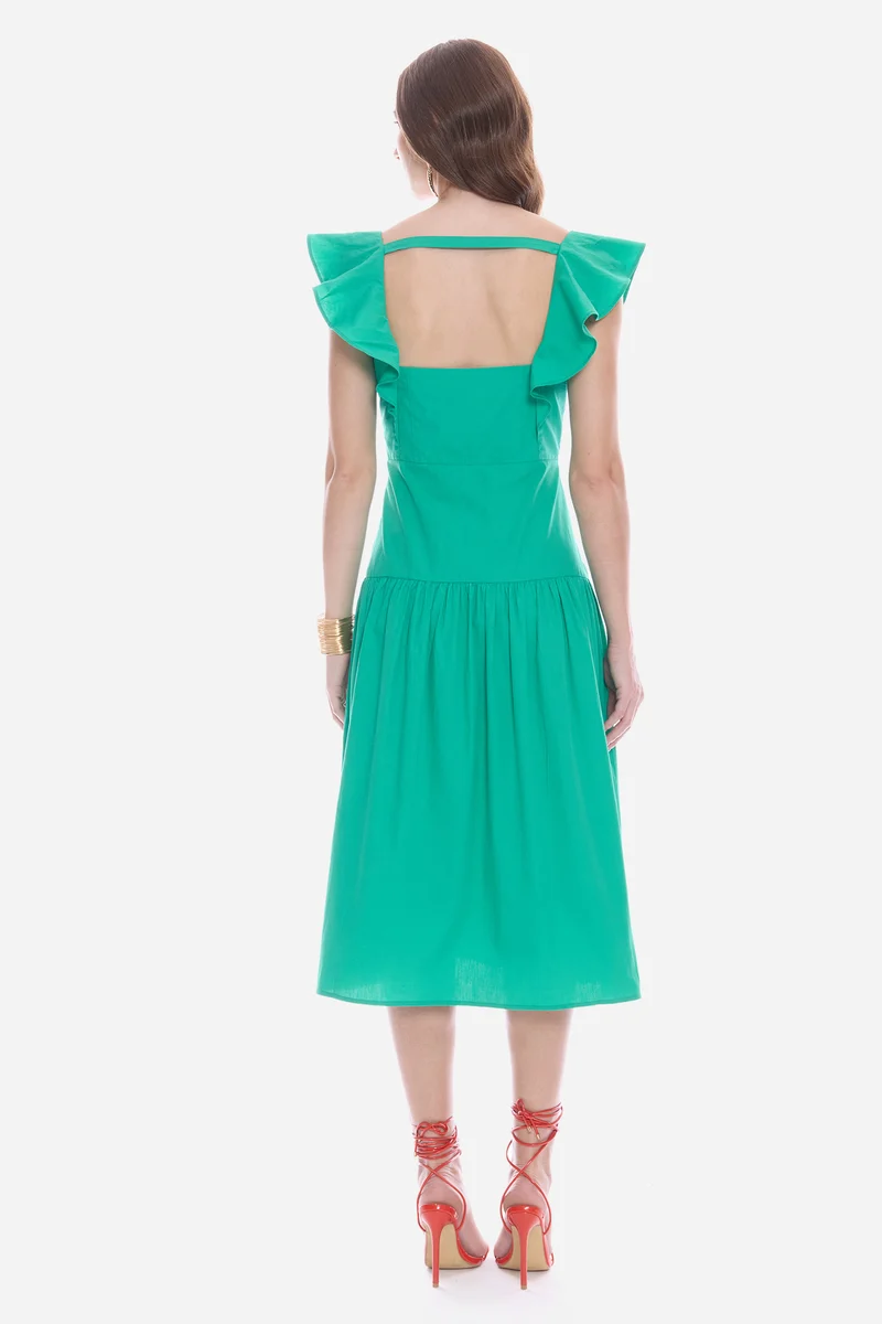 Olrna|100% Cotton Butterfly Sleeve Midi Dress