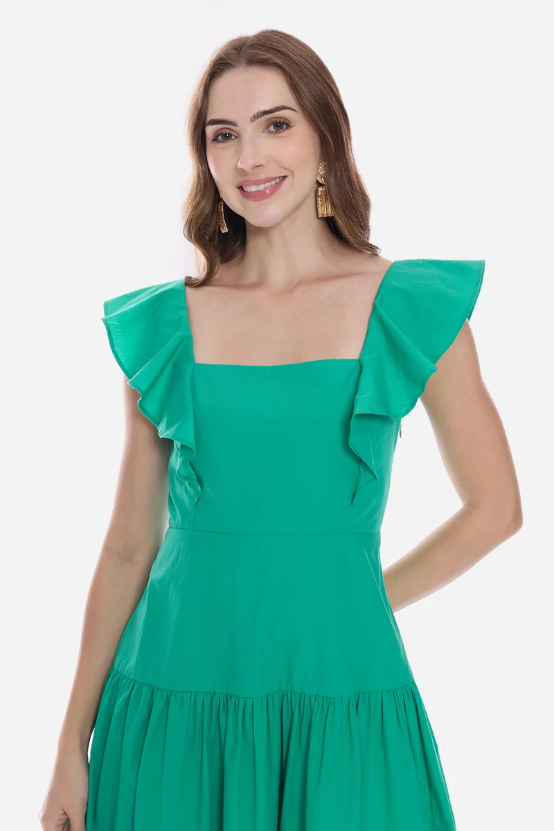 Olrna|100% Cotton Butterfly Sleeve Midi Dress