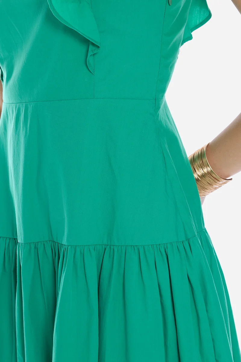 Olrna|100% Cotton Butterfly Sleeve Midi Dress