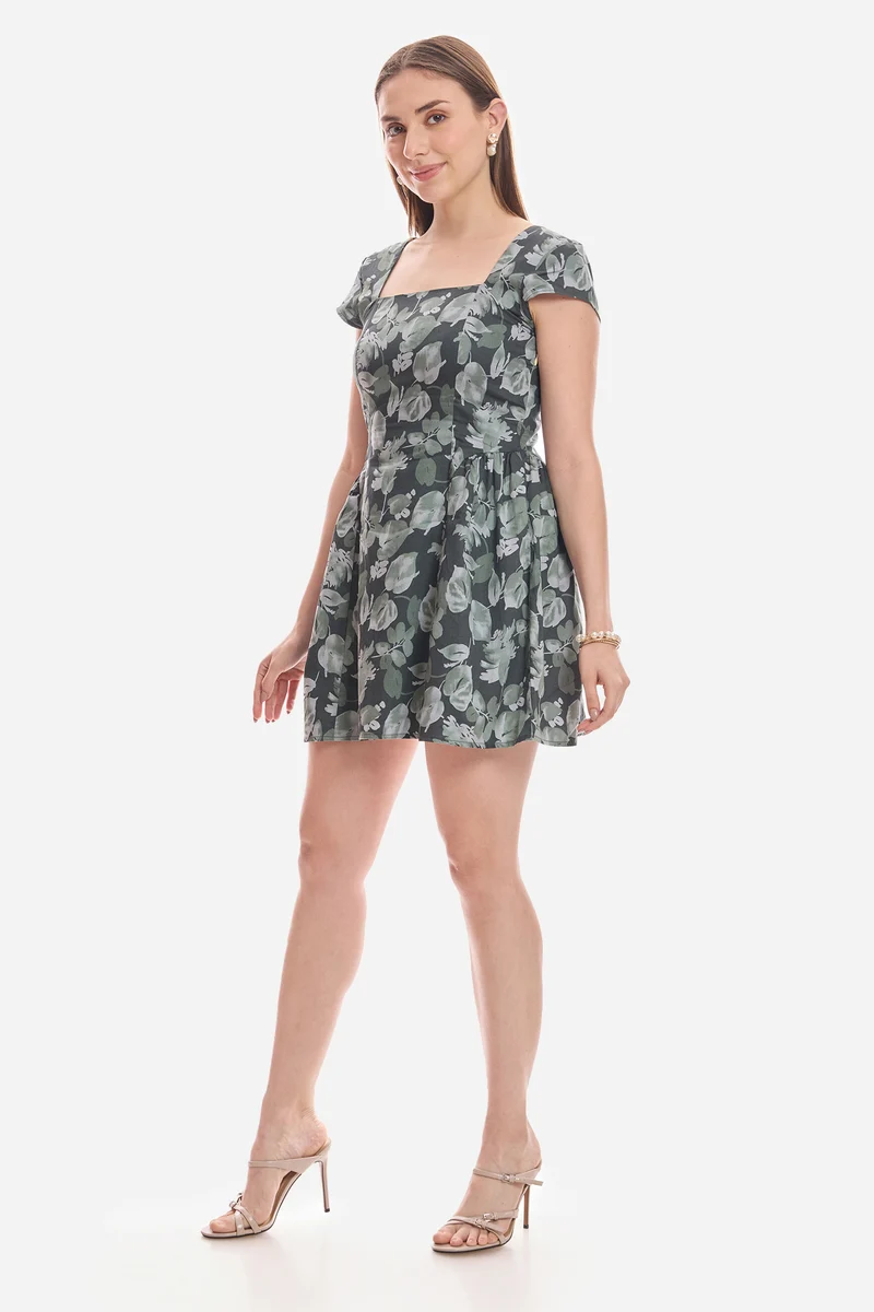 Emir|100% Cotton Fit & Flare Floral Mini Dress