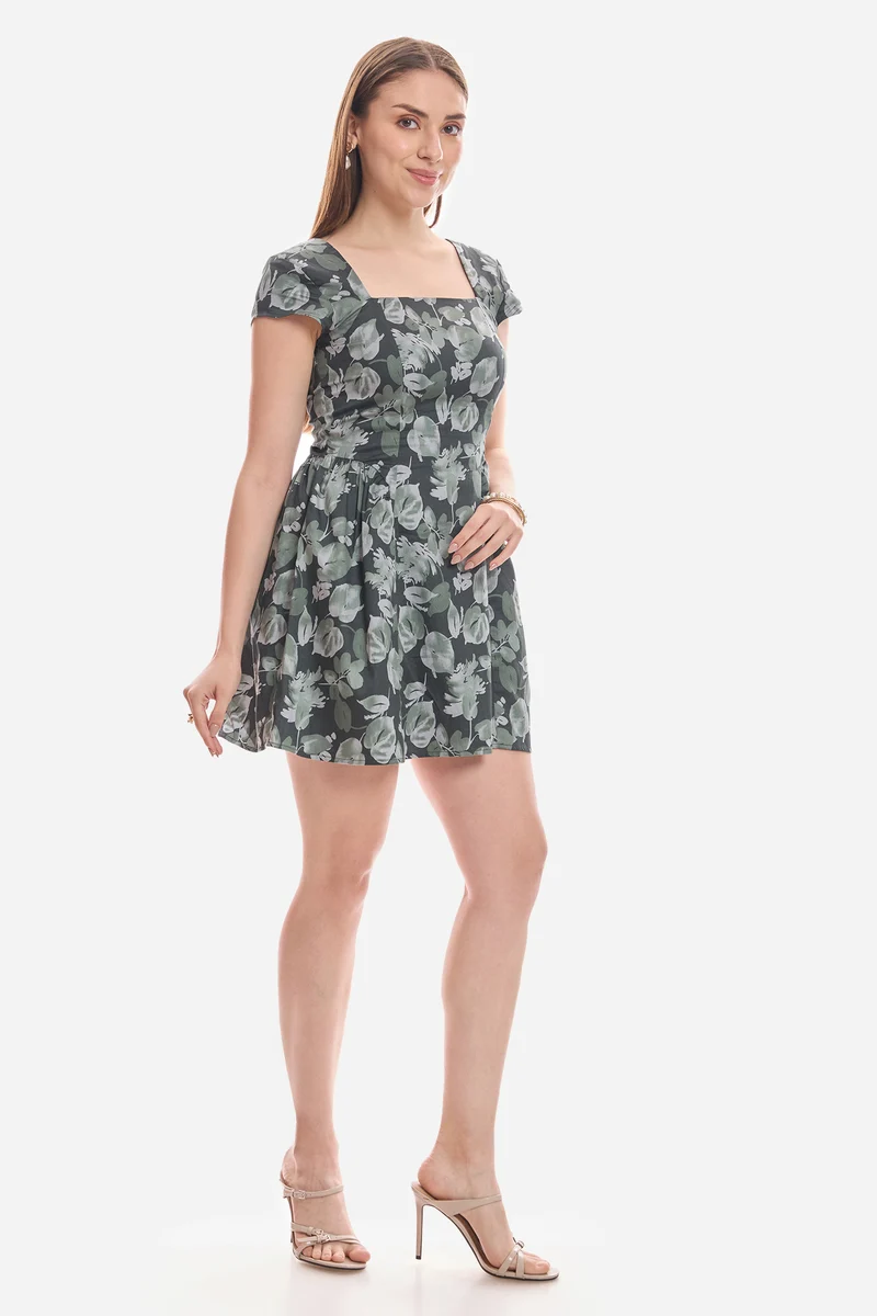 Emir|100% Cotton Fit & Flare Floral Mini Dress