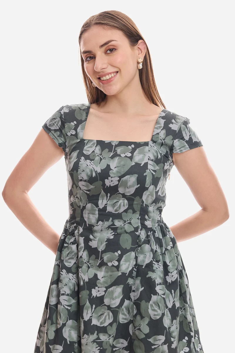 Emir|100% Cotton Fit & Flare Floral Mini Dress