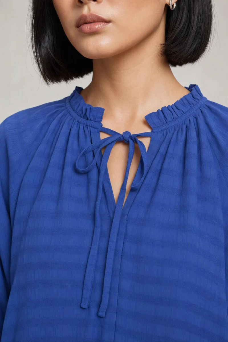 Aifril|100% Viscose Blue Top With Puff Sleeve