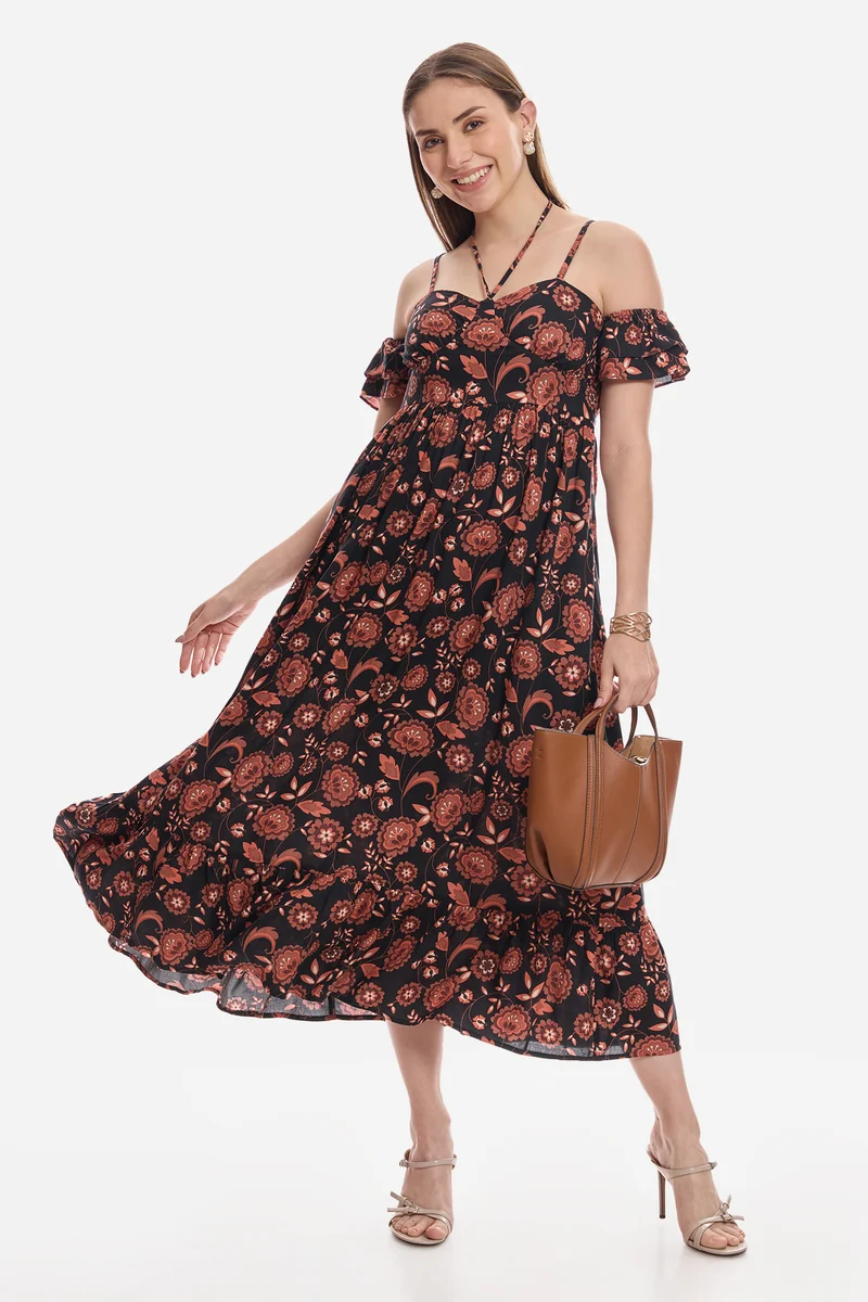 Davi|100% Viscose Strappy Dress