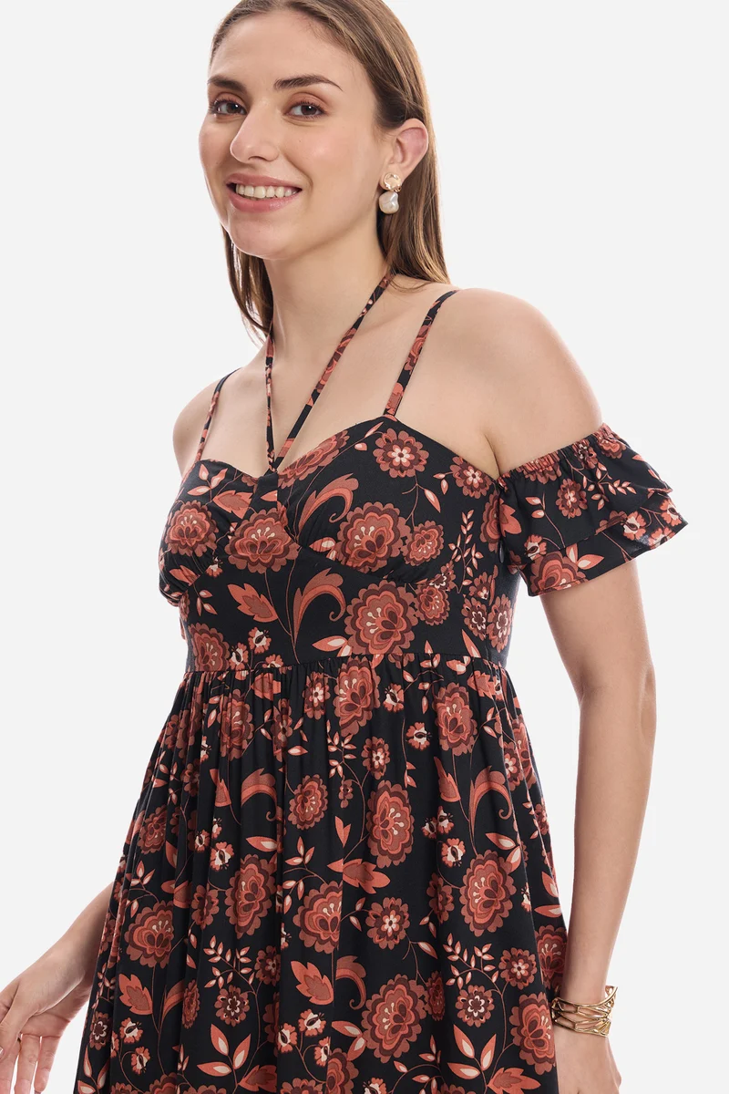 Davi|100% Viscose Strappy Dress