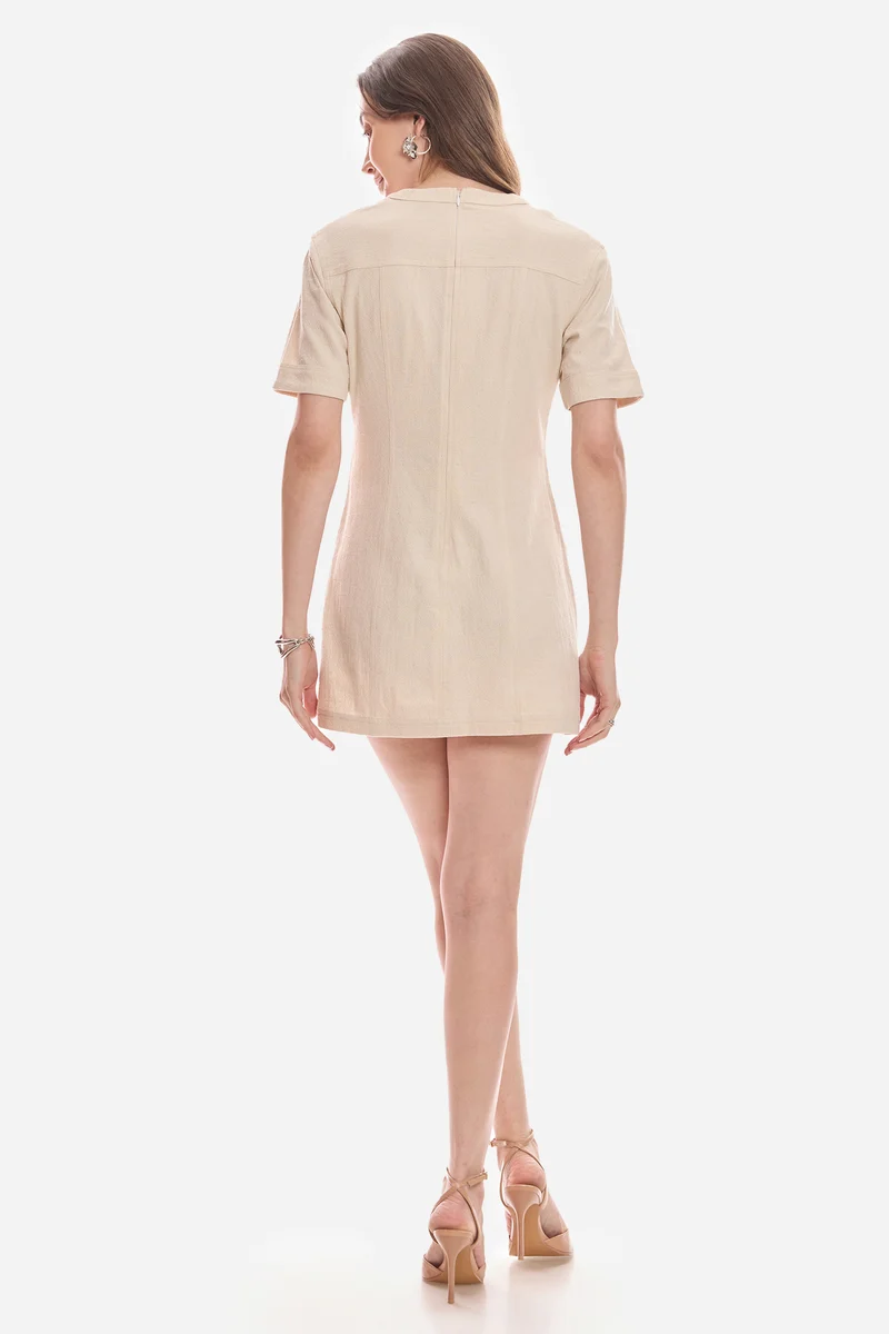 Nitha|100% Cotton Lace-Up Shirt Dress