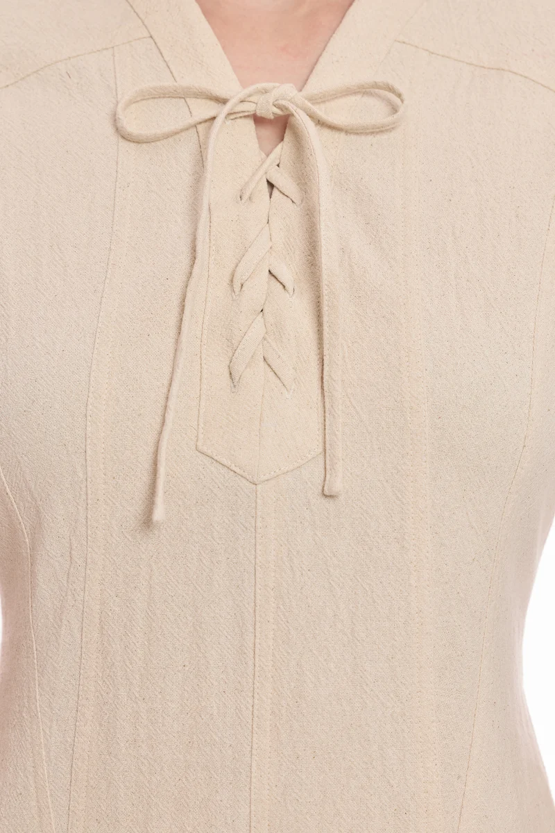 Nitha|100% Cotton Lace-Up Shirt Dress
