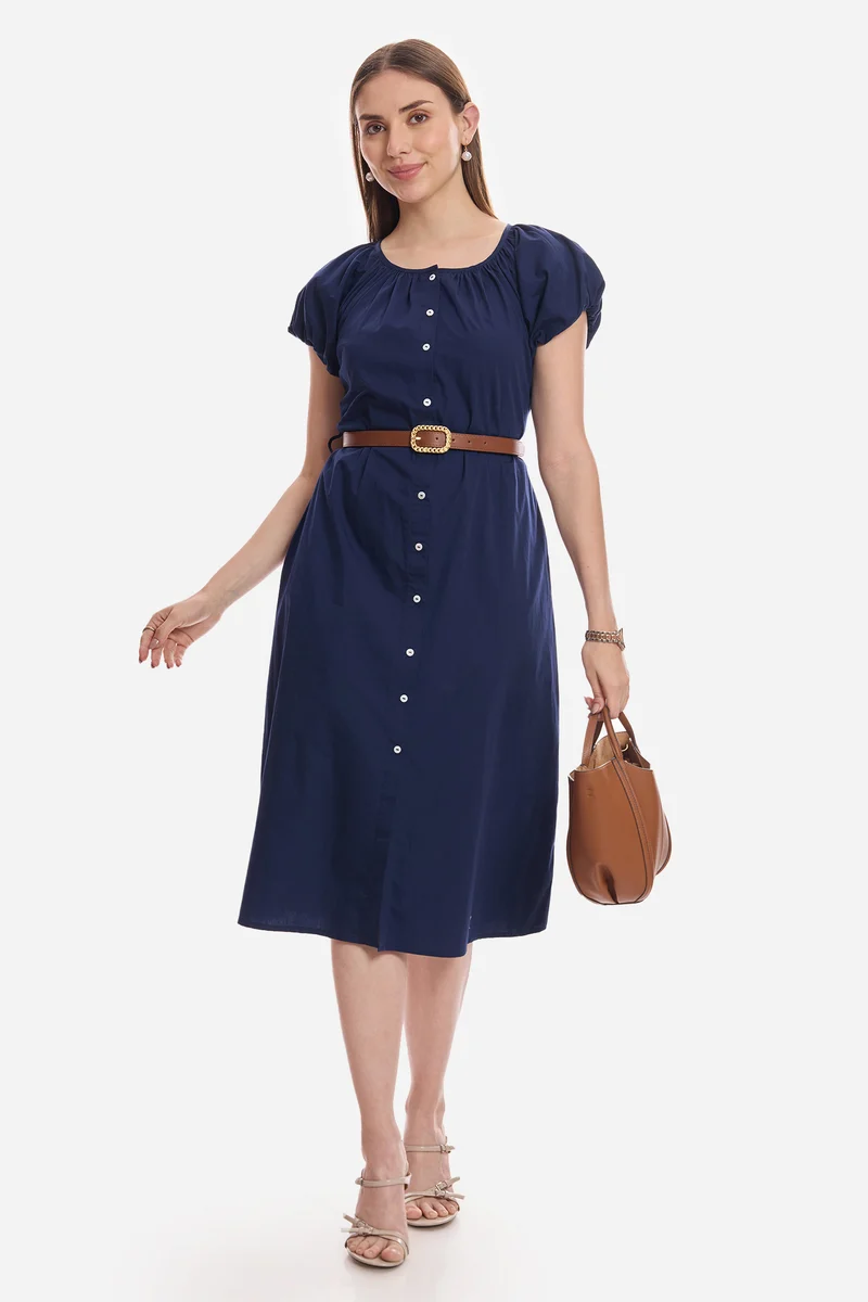 Ceana|100% Cotton Bubble Sleeve Dress