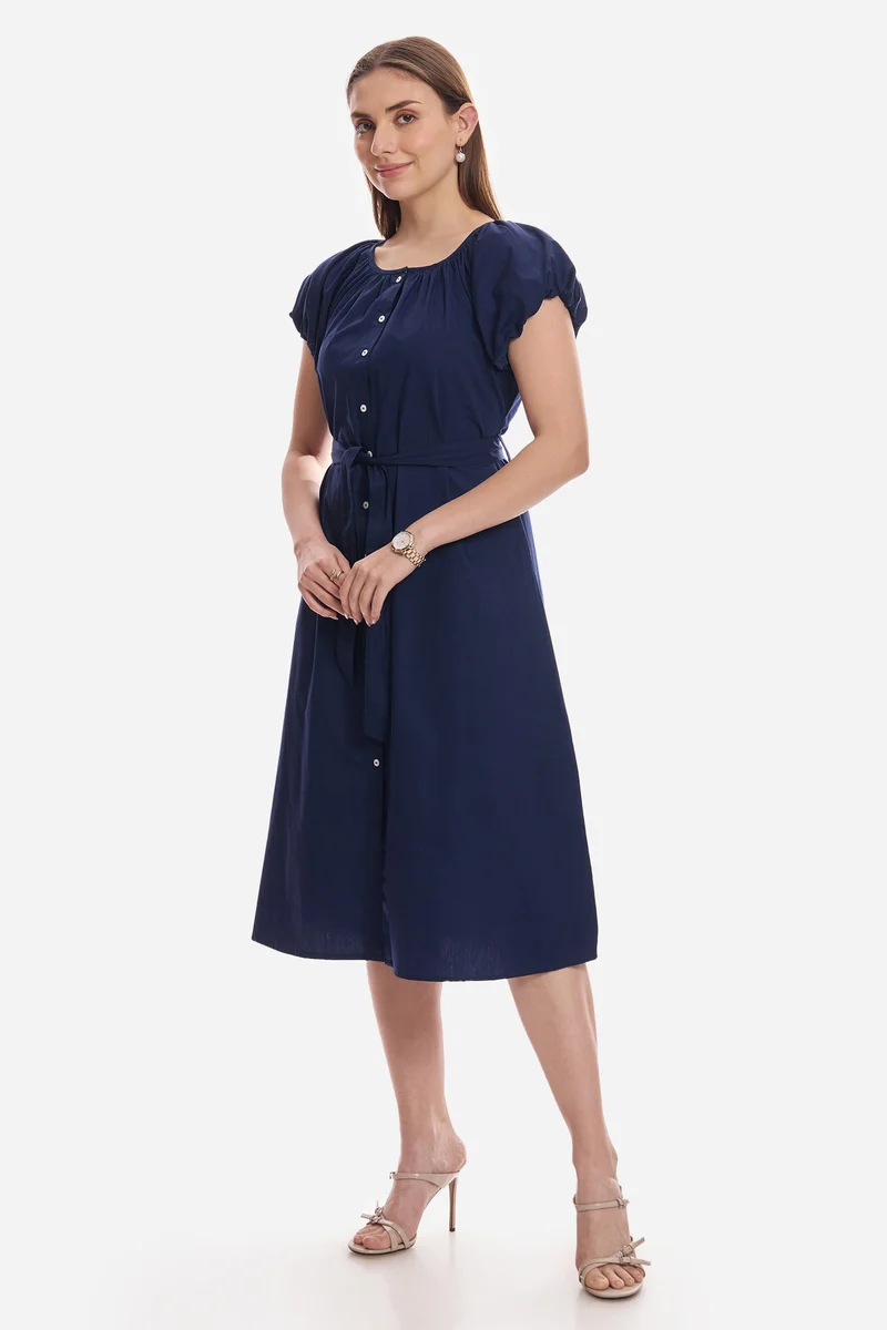 Ceana|100% Cotton Bubble Sleeve Dress