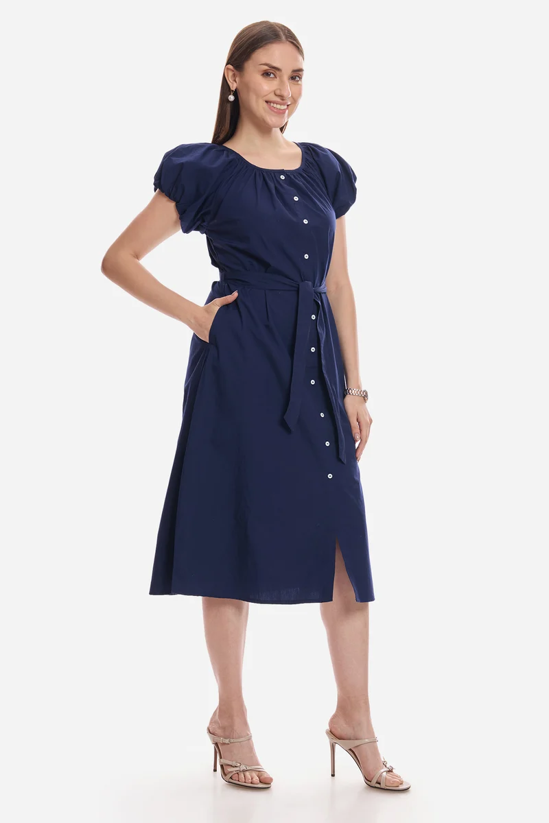 Ceana|100% Cotton Bubble Sleeve Dress