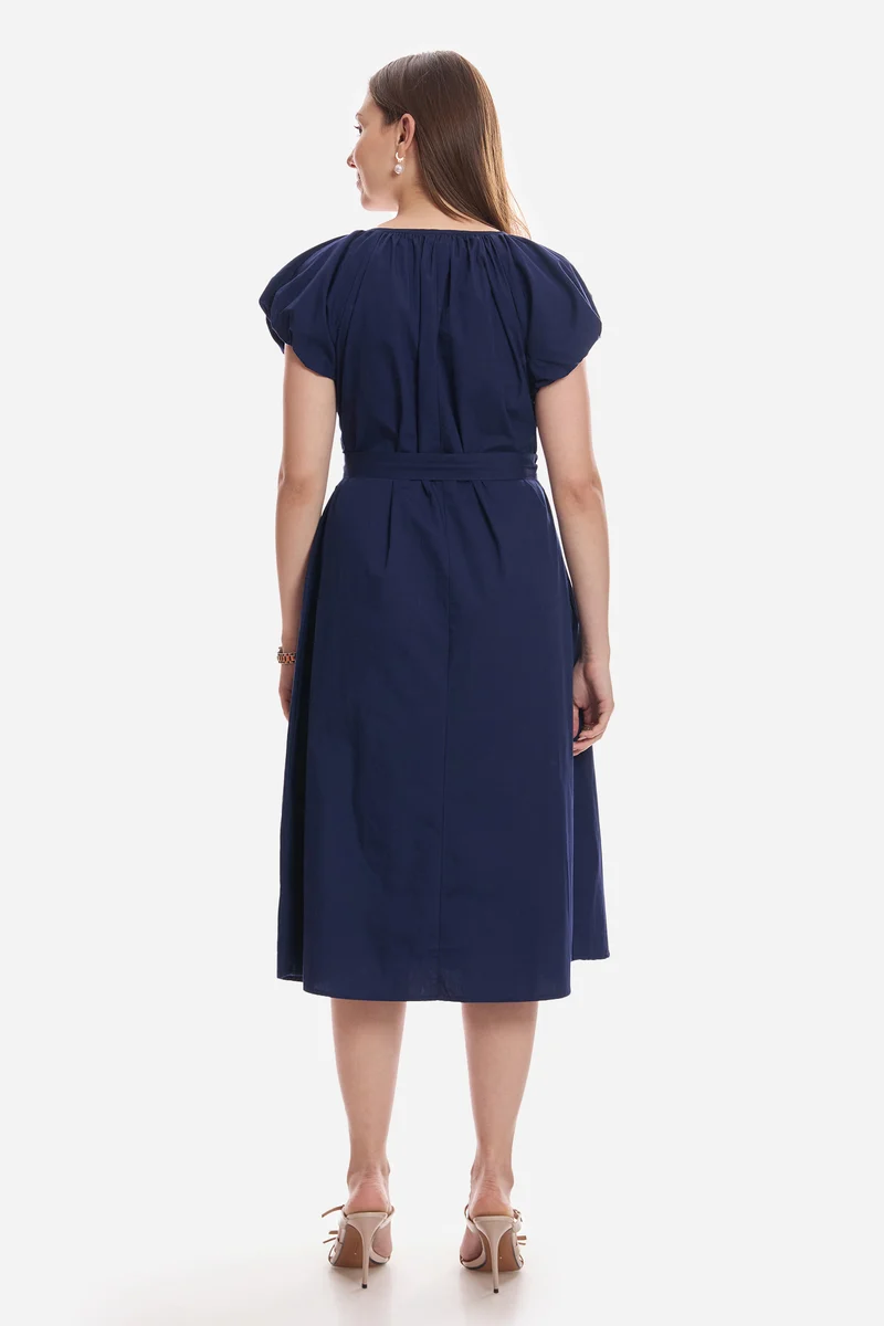 Ceana|100% Cotton Bubble Sleeve Dress