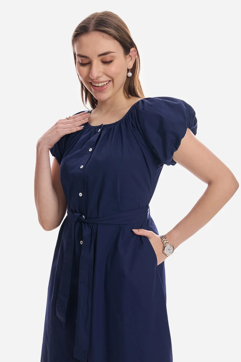 Ceana|100% Cotton Bubble Sleeve Dress