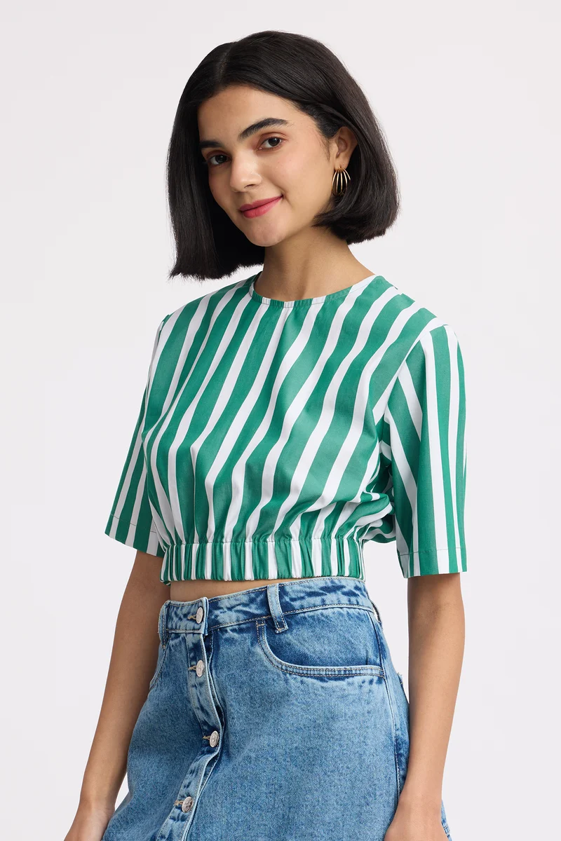 Imami|100% Cotton Striped Crop Top