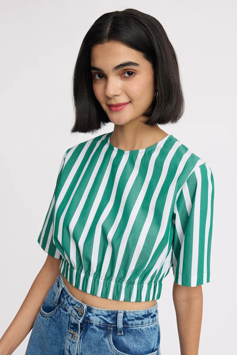Imami|100% Cotton Striped Crop Top
