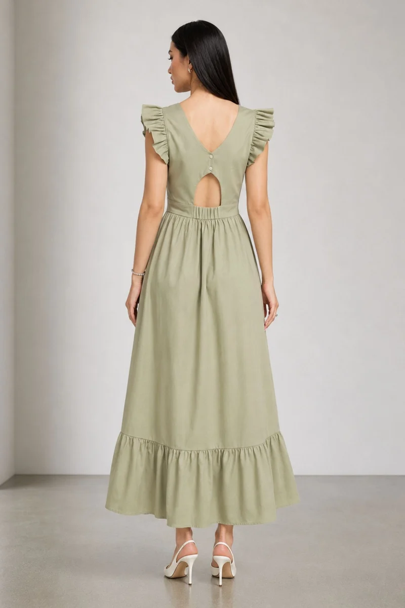 Binu|100% Cotton Flutter Sleeve Maxi Dress