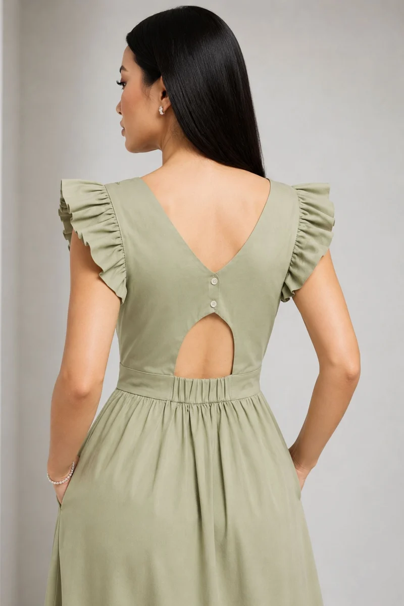 Binu|100% Cotton Flutter Sleeve Maxi Dress