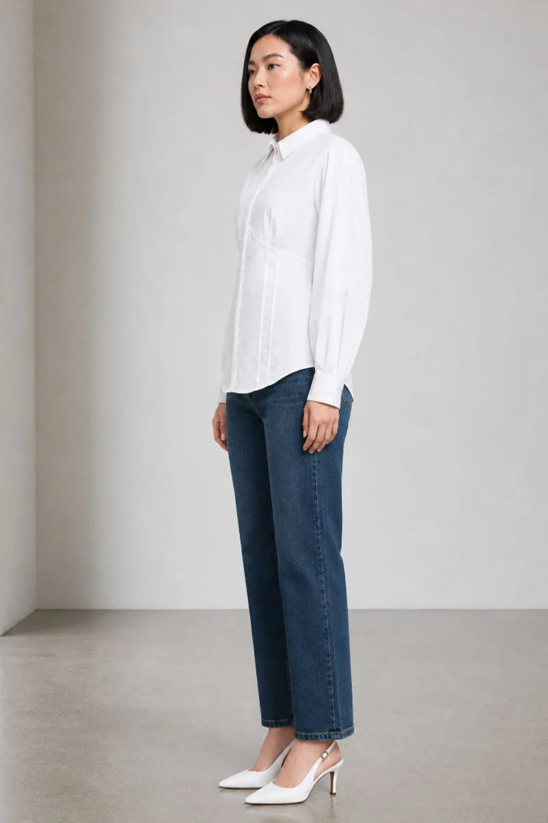 Cantue|100% Cotton Cinched Waist Shirt