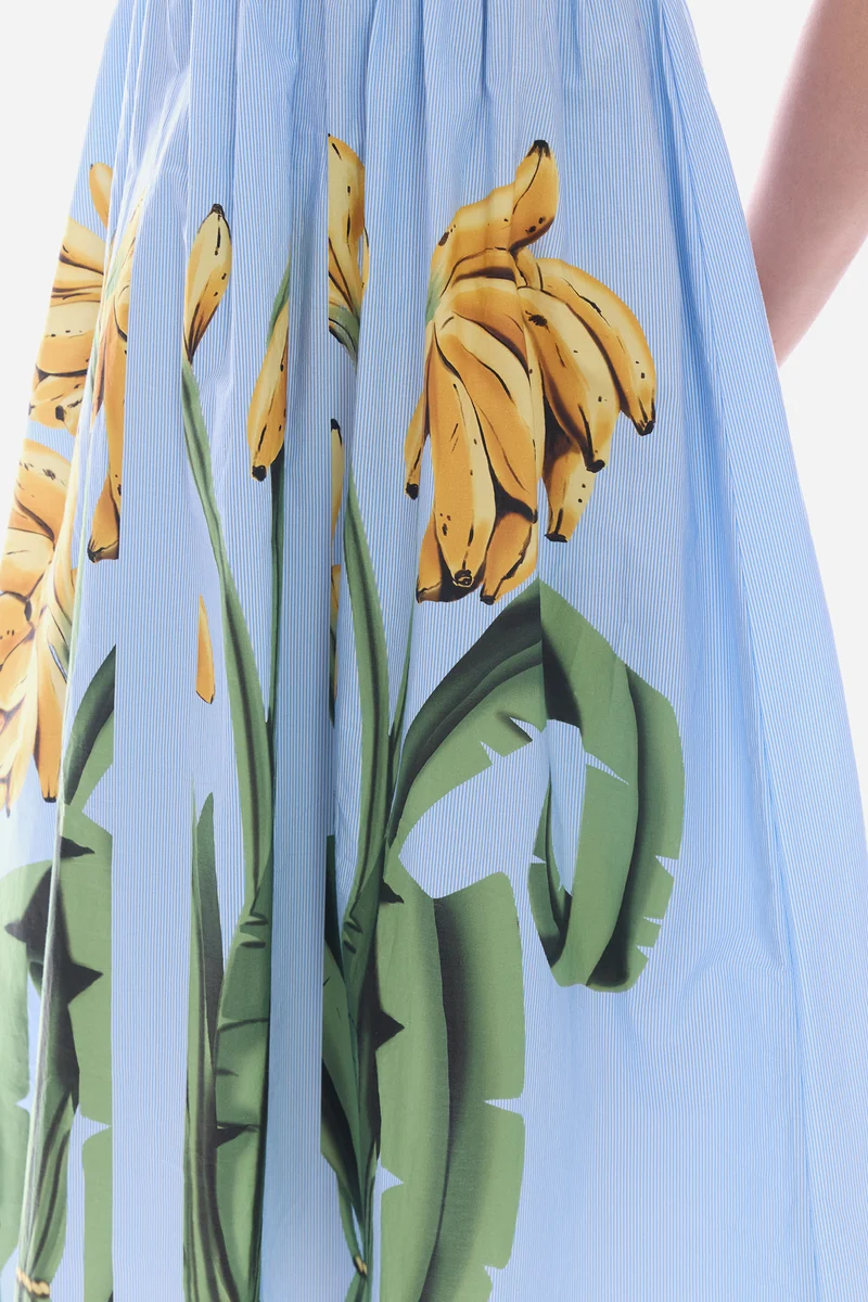 Emden|100% Cotton Smocked Bodice Midi Dress