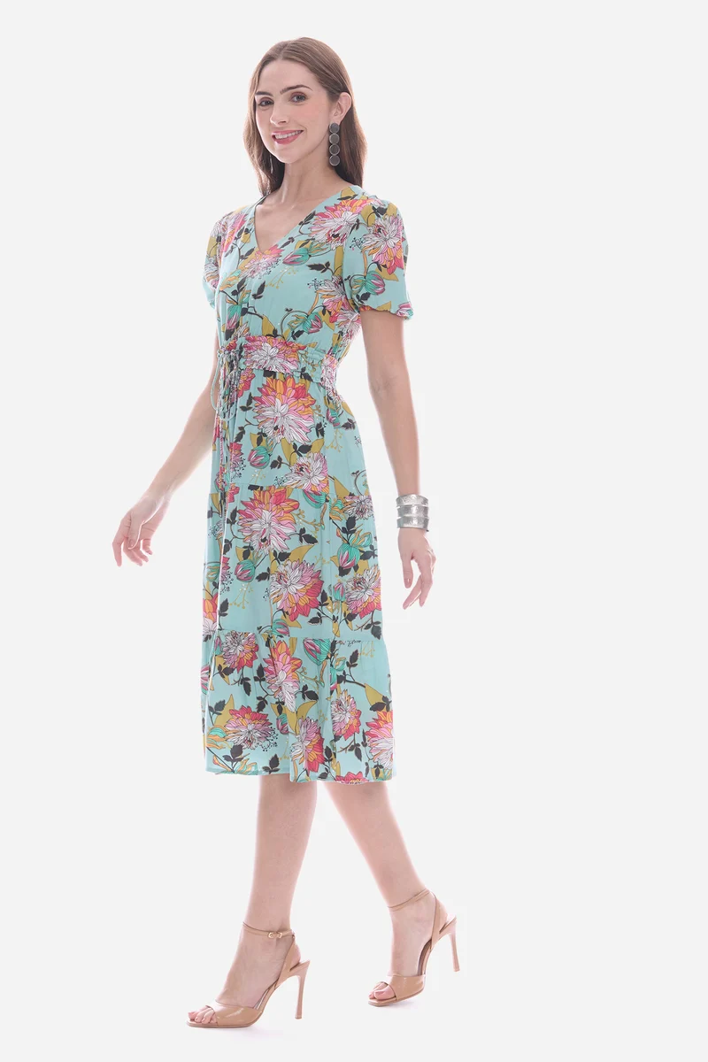 Emea|100% Viscose Cinched Waist Midi Dress