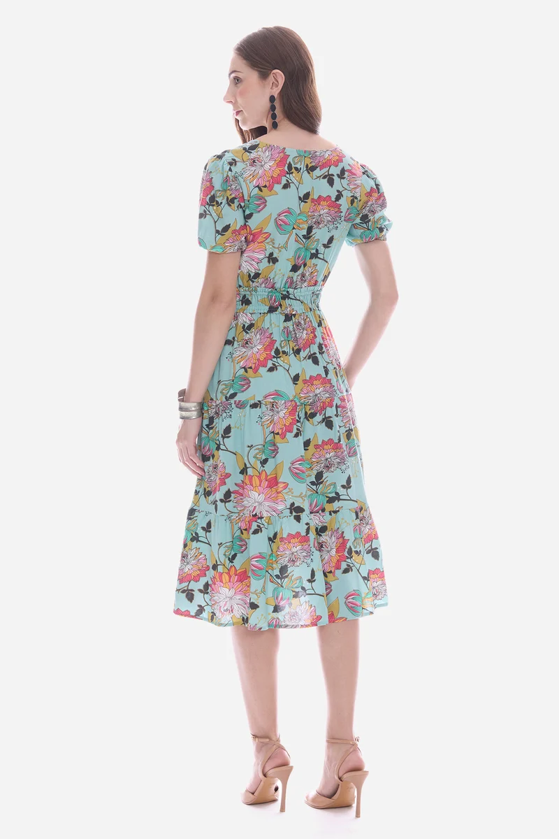 Emea|100% Viscose Cinched Waist Midi Dress