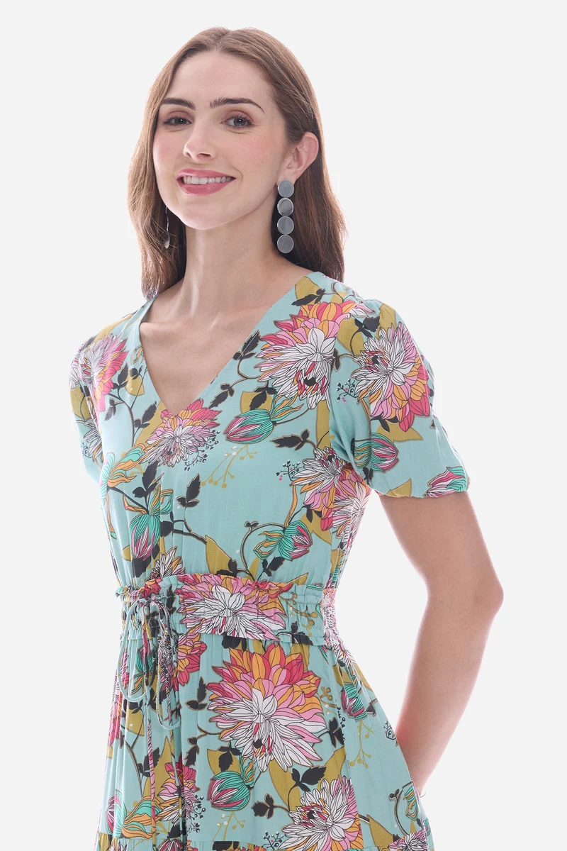 Emea|100% Viscose Cinched Waist Midi Dress